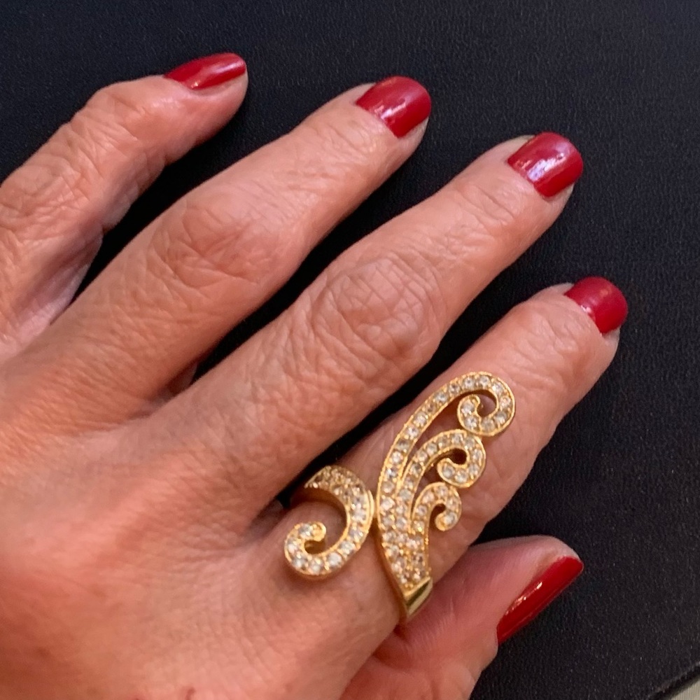 Stunning Yellow Gold Plated (Silver) Cocktail Ring with Sparkling CZ Stones